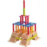 Barevné a přírodní dřevěné stavebnice 200 ks - Woodyland