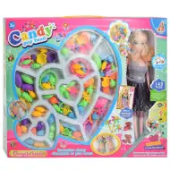 Candy PopBead: Sada na výrobu šperků o 143 kusech s panenkou, barevnými korálky, prstýnky a doplňkovými prvky.