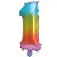 Četné fóliové balónky v kovové duhové barvě – číslo 1, 34 cm