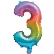 Četné fóliové balónky v kovové duhové barvě – číslo 3, 34 cm