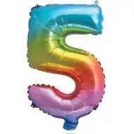 Četné fóliové balónky v kovové duhové barvě – číslo 5, 34 cm