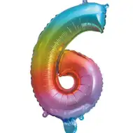Četné fóliové balónky v kovové duhové barvě – číslo 6, 34 cm