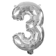 Četné fóliové balónky ve stříbrné barvě – číslo 3, 32 cm