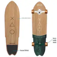 Cruiser skateboard s bronzovými koly a dřevěným efektem o velikosti 28 palců