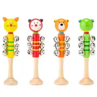 Dřevěná chrastítka s hlavou zvířete na dřevěné rukojeti v různých provedeních 1ks - Woodyland