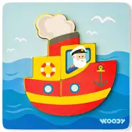 Dřevěné puzzle s lodí pro děti, 5 dílků - Woodyland