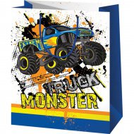 Dárková taška se vzorem monster trucku, střední 18x10x23cm