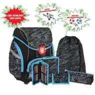 Ergonomická sada 5 školních tašek s motivem Spirit: Football 3D s LED osvětlením 34x22x41cm