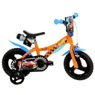 Hot Wheels 12” dětské kolo s držákem na láhev a postranními kolečky v oranžovo-černé barvě – kolo Dino Bikes
