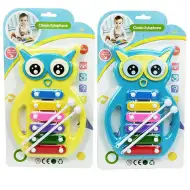 Hudební nástroj xylofon ve tvaru sovy s šesti klávesami ve dvou barvách.