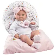 Llorens: 38cm novorozenecká dívčí panenka v růžovém spacím pytli.