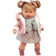 Llorens: Alexandra 42cm panenka s hlasem v pleteném kabátu se šálou.