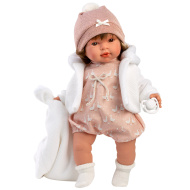 Llorens: Carla, 42 cm velká pláčící panenka s dudlíkem a bílou dekou