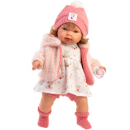 Llorens: Carla, 42 cm velká pláčící panenka s dudlíkem v čepičce se srdíčky