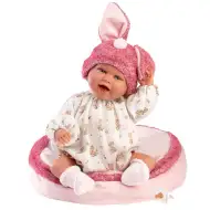 Llorens: Mimi 42cm usměvavá panenka s králičími oušky v růžové čepici s polštářkem