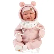 Llorens: Tala Sonrisas 44cm novorozenecká panenka s hlasem v růžovém overalu.