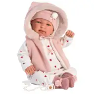 Llorens: Tina 44cm pláčící panenka v růžové vestě s kapucí