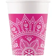 Mandala fuchsiově-bílý papírový kelímek 8ks sada 200ml
