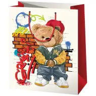 Medvěd s čepicí velká dárková taška 27x14x33cm