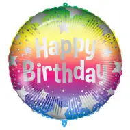 Narozeninový fóliový balónek – s nápisem „Happy Birthday“, s duhovým hvězdicovým vzorem 46 cm
