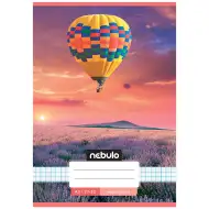 Nebulo: Sešit s kostičkovaným vzorem 27-32 A/5 s motivem horkovzdušného balónu letícího nad levandulemi