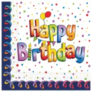 Papírové ubrousky s nápisem "Happy Birthday" s duhovým motivem, balení po 20 ks