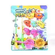 Plastová rybářská hra se dvěma rybářskými pruty, sítí a mořskými zvířaty.