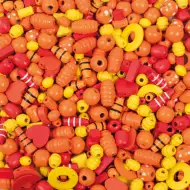 PlayBox: Dřevěné korálky k vaření ve směsi žluté a červené barvy, sada 250 g.