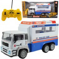 RC Dálkově ovládaný kovový nákladní vůz s policejním designem s světelnými efekty 27MHz měřítko 1/12, délka 32cm