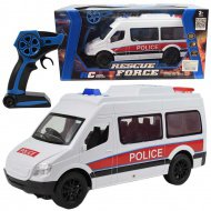 RC dálkově ovládaný bílý policejní minibus s efekty světel 2,4GHz v měřítku 1/12, 30cm