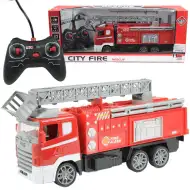 RC dálkově ovládaný hasičský vůz s výsuvným žebříkem a světelnými efekty, měřítko 1/24, frekvence 27MHz, délka 30cm