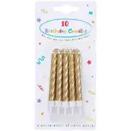 Sada 10 kusů zlatých kroucených svíček.