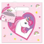 Sada 4 kusů dárkových tašek s jednorožcovým vzorem, opakovaně použitelných.