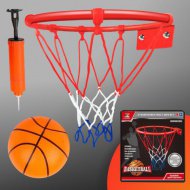 Sada kovového basketbalového koše s barevnou sítí, míčem a pumpou o průměru 22 cm.