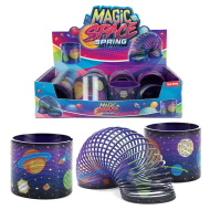 Spirálová hračka chodící po schodech s vesmírným motivem.