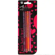 Spirit: Sada 4 černých trojúhelníkových grafitových tužek HB s motivem srdce a gumou