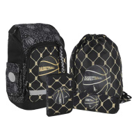 Spirit: Školní taška s motivem basketbalového míče, batoh, 4dílná sada, 32×19×44 cm