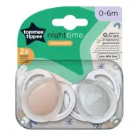 Tommee Tippee: Noční sada 2 fluoreskujících ortodontických dudlíků v různých variantách (0-6 měsíců)