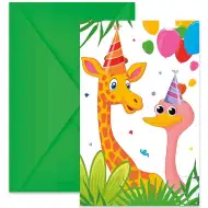 Veselá džungle vzor party pozvánka s obálkou, sada 6 ks