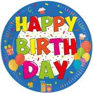 Veselý narozeninový talíř s nápisem "Happy Birthday", sada 8 ks