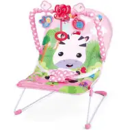 Vibrační a hudební relaxační křeslo v růžové barvě se zebrovým vzorem.