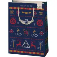 Zelená tráva Harry Potter Vánoční vzory velká prémiová dárková taška 26x14x33cm