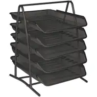 Duch: Kovový síťovaný 5-patrový vysouvací dokumentový podnos v černé barvě