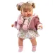 Llorens: Alexandra, 42cm plačící panenka s dudlíkem v růžovém pleteném kabátku a květované sukni