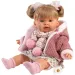 Llorens: Alexandra, 42cm plačící panenka s dudlíkem v růžovém pleteném kabátku a květované sukni