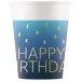 Modré papírové kelímky s nápisem "Happy Birthday", sada 8 ks, 200 ml