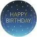 Modré papírové talíře s nápisem "Happy Birthday", sada 8 ks, 23 cm